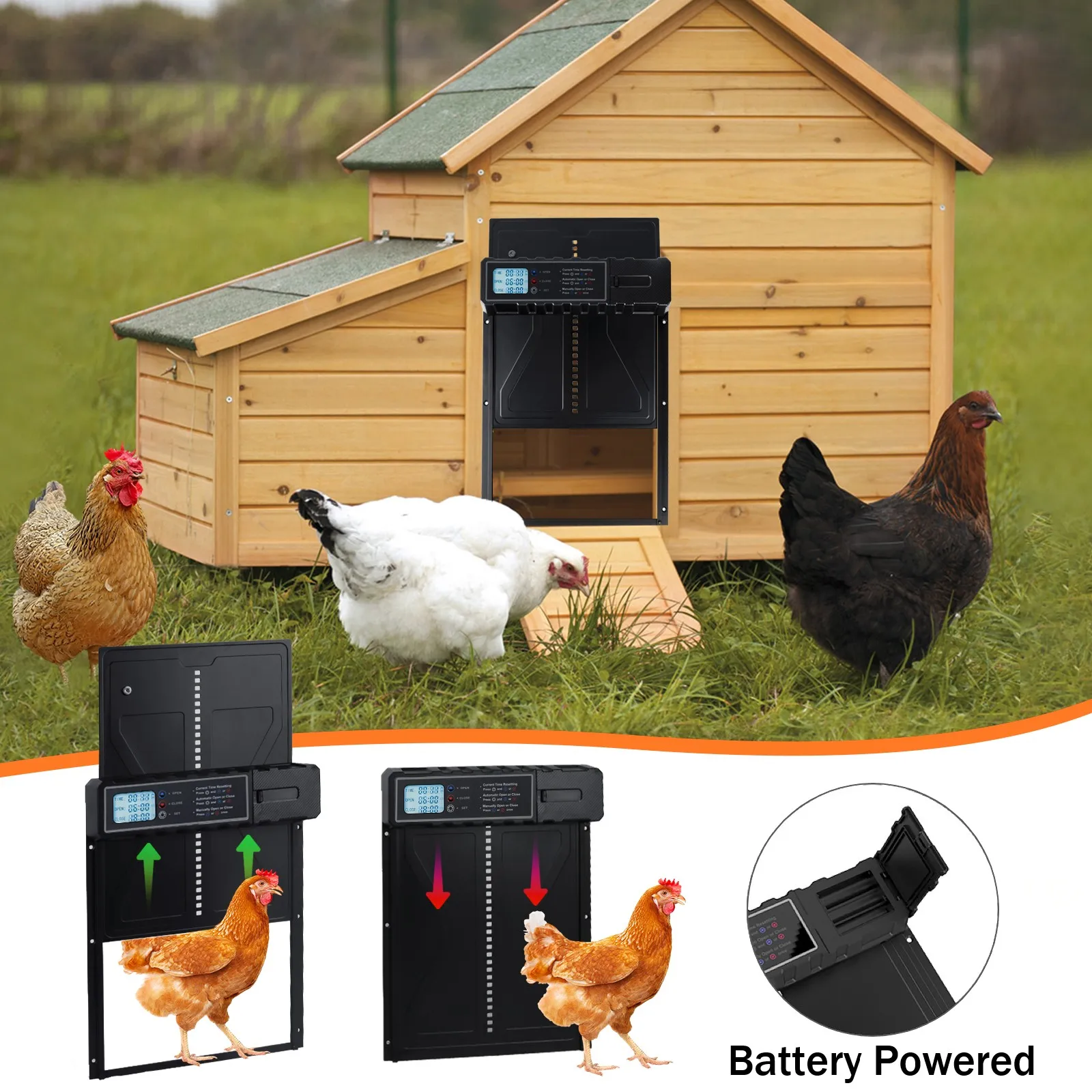 Porte automatique pour poulailler, porte de poulailler avec capteur de lumière, ouvre-porte pour poulets de ferme, porte de cage pour animaux de compagnie, alimentée par batterie