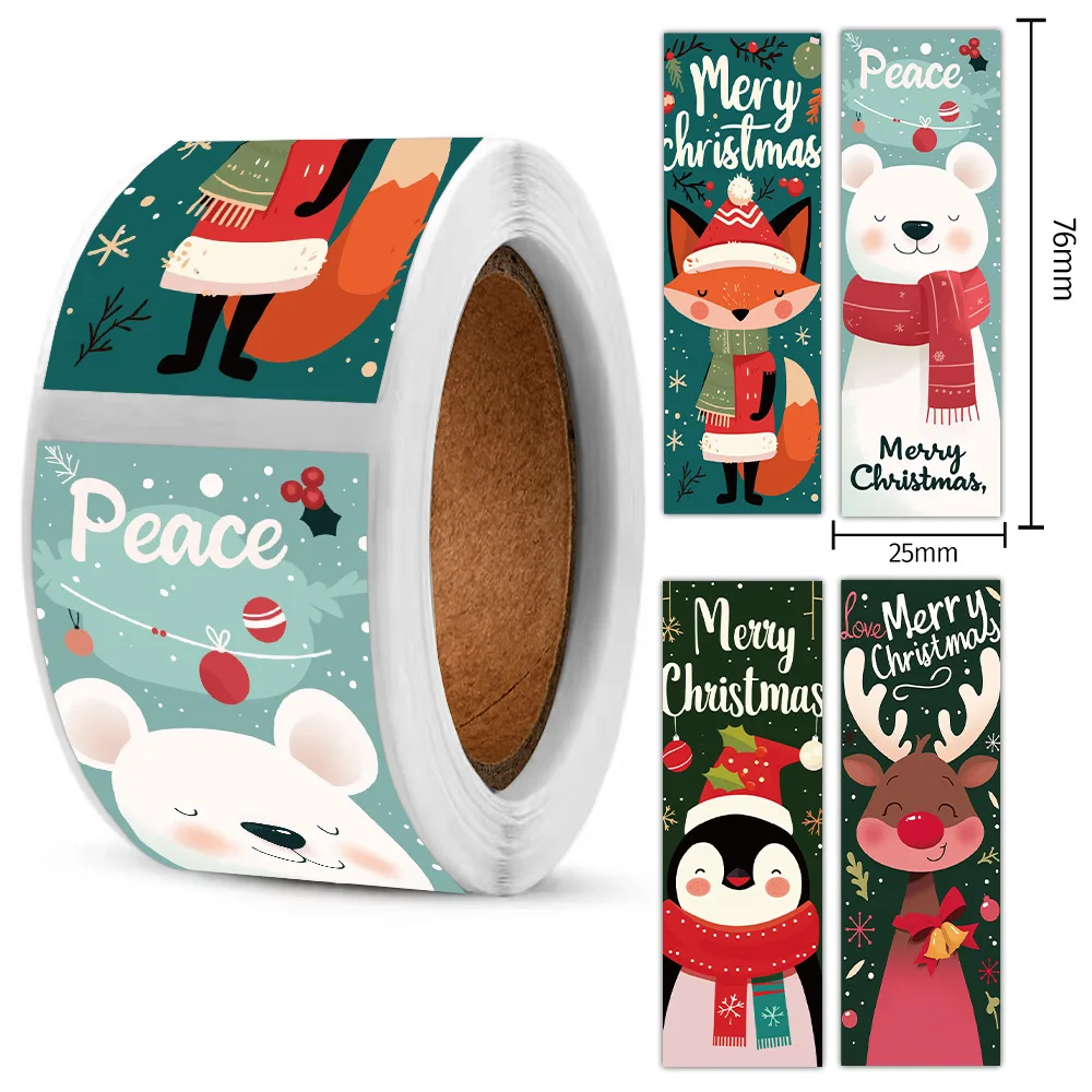 120Pcs Cute Santa Polar Bear Merry Christmas Stickers Roll Happy New Year Gift Sealing Sticker for Small Business Decor