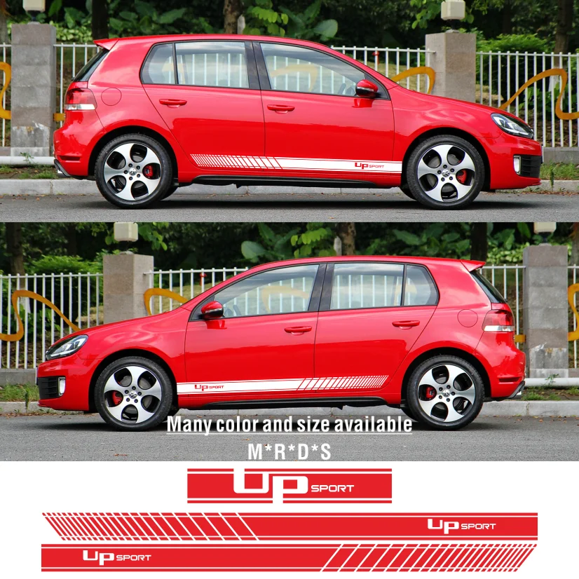 

3 Pcs Car Hood Decal Racing Sport Door Side Stripes Skirt Stickers For Volkswagen VW UP GTI Cross E-Up Accessories