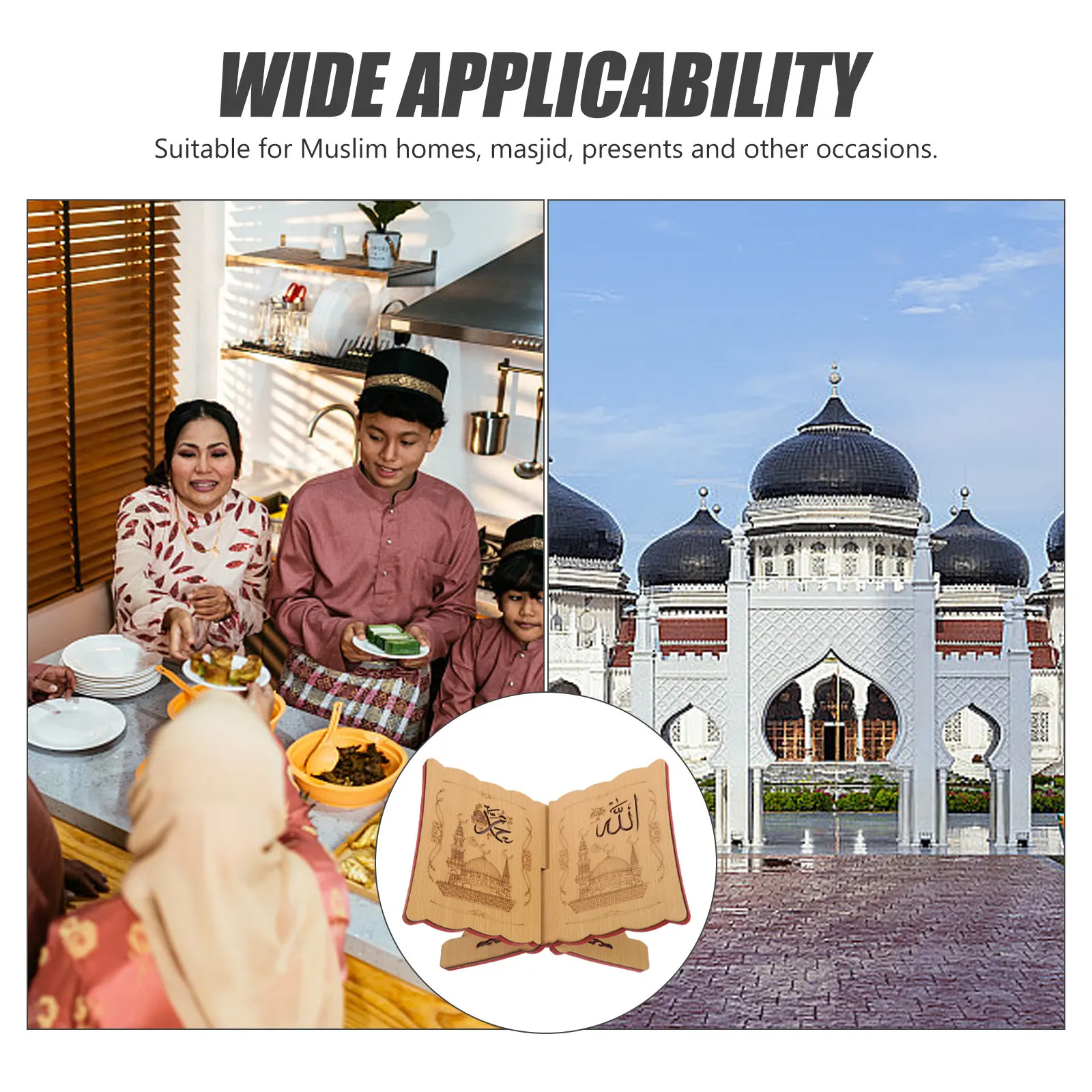 Wooden Quran Holder Reading Stand Multifunctional Book Stand with Hollow Flower Design for Classics Bible Buddhist Chanting Rack