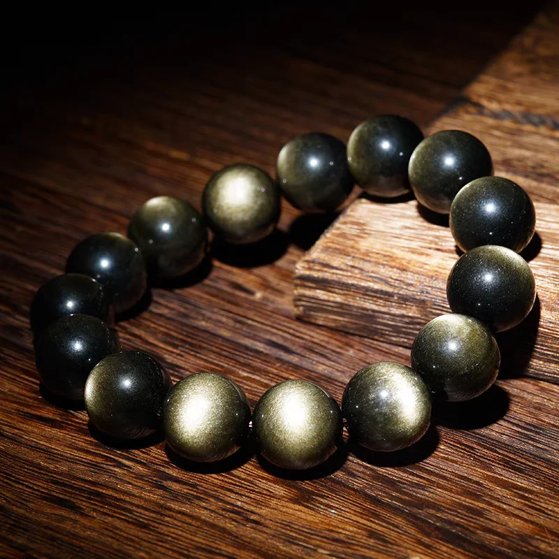 Natural Gold Obsidian Gemstone Bracelet Flash 10mm 8mm 12mm 14mm Round Beads Stretch Bracelets Man Lady Best Gift AAAAA