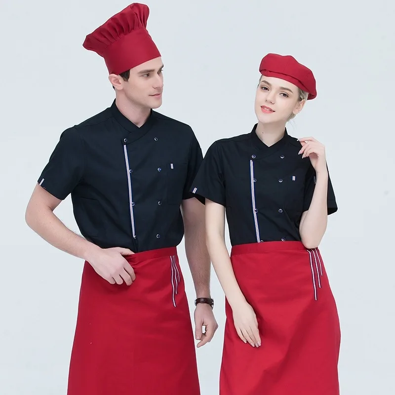 

Short Sleeve Chef Service Jacket Summer Hotel Kitchen Chef Uniform Restaurant Men and Women Cook Tops Breathable Overalls