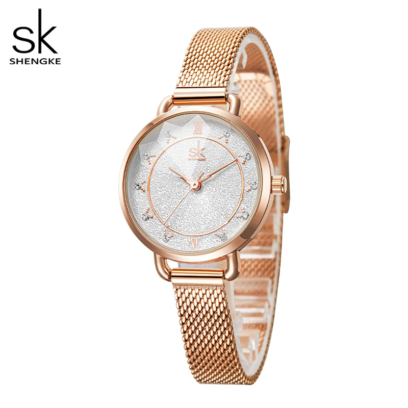 Shengke Fashion Women\'s Watches Top Luxury Design Woman Quartz Wristwatches Brand Elegant Gifts Clock for Female Rose gold Color