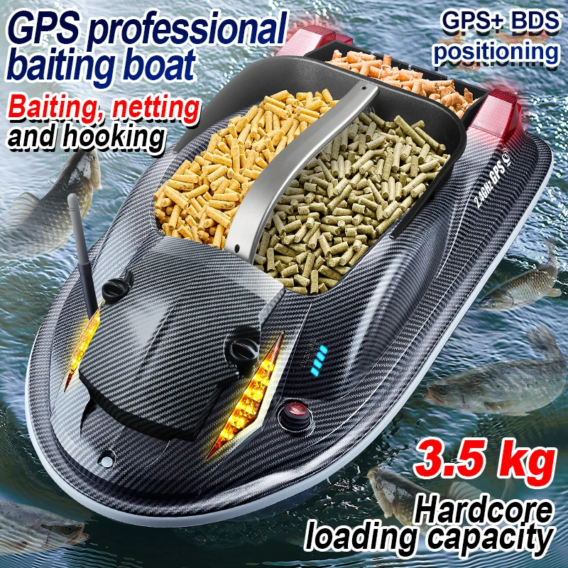 

GPS Auto Return Positioning RC Fishing Bait Boat 500M 4KG Voice Broadcast Neting Hook Delivery 3 Hopper Remote Control Bait Boat
