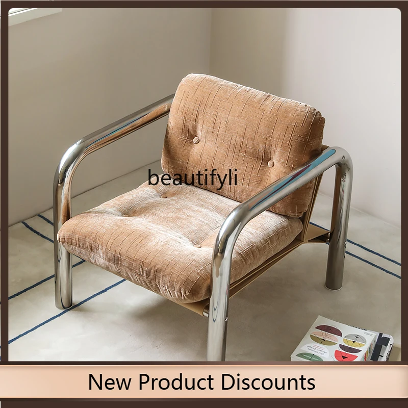 

Nordic Style Vintage German Style Stainless Steel Fabric Single Sofa Leisure Chair