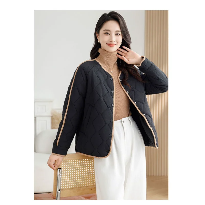 Chaqueta corta ligera con forro, chaqueta acolchada de algodón para otoño e invierno, chaqueta cálida con cuello redondo, 2025