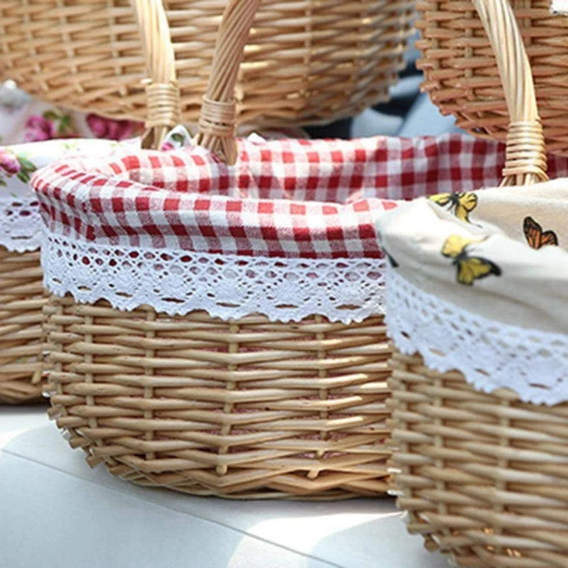 Cesta De Piquenique Tecido Salgueiro Oval Com Alça, Cestas De Presente De Vime, Cesta De Casamento Pequena, Vazia, 5X