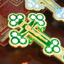 HTISOK Orthodox Blessing Handheld Church Cross Gold Plated Colorful Enamel Jesus icon Cross INRI Crucifix Single Face Jesus