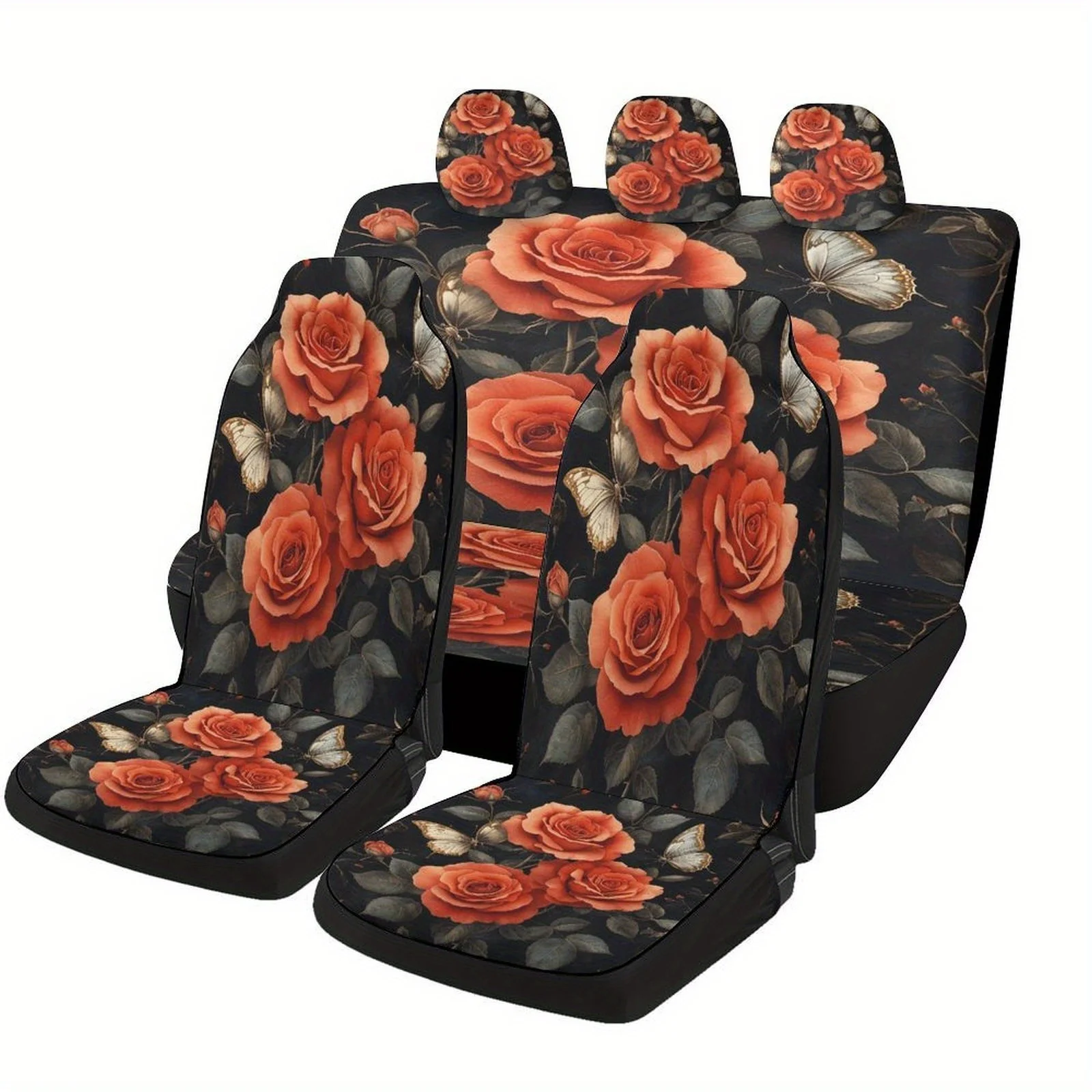 

Rose Garden Designed Car Seat Cover Set For Most Cars, Trendy Novelty High-quality Car Seat Protector Covers Full Set, Universal