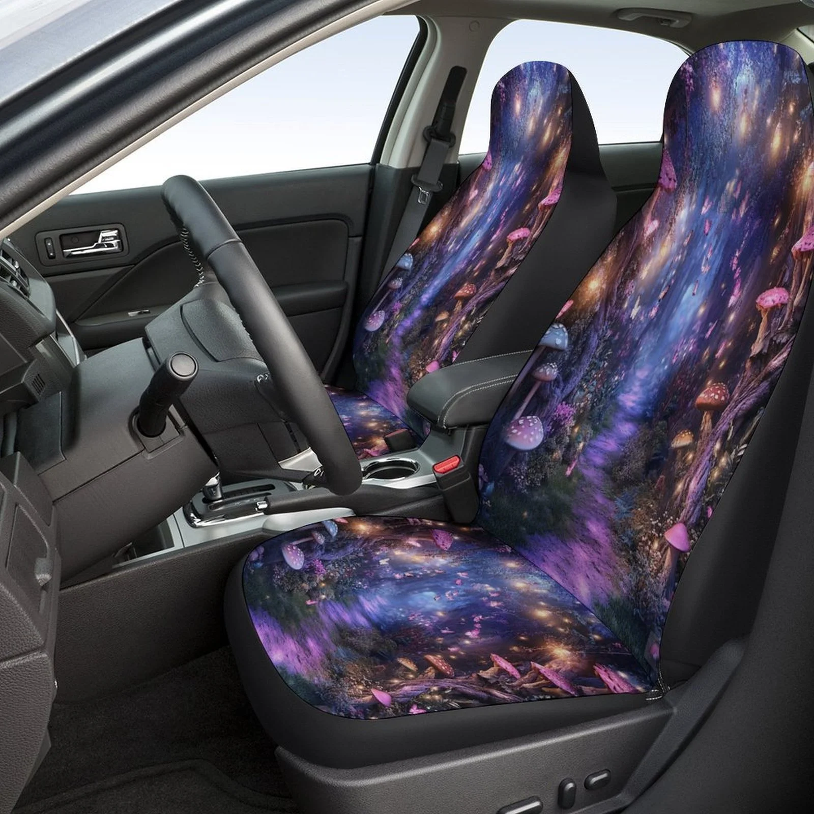 Fit Enchanted Forest Car Seat Covers Set For Most Vehicles - Heavy-Duty Magical Forest Design With Foliage, Decorative Front &