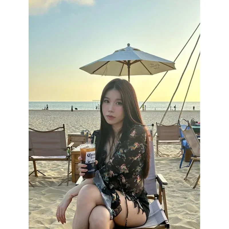 2025, Blusas Mujer De Moda Druck Kaninchen Druck Bluse Frauen Mode Chiffon Langarm Shirts Bandage Unregelmäßige Durchsichtig Tops