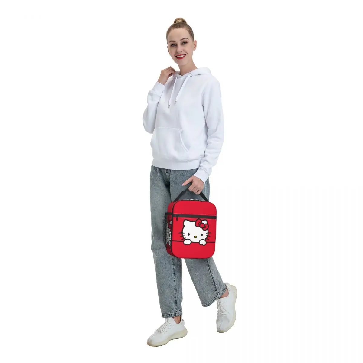 Custom Hello Kitty Thermal Insulated Lunch Bags Women Portable Bento Box for Kids School Children Storage Food Tote Bags