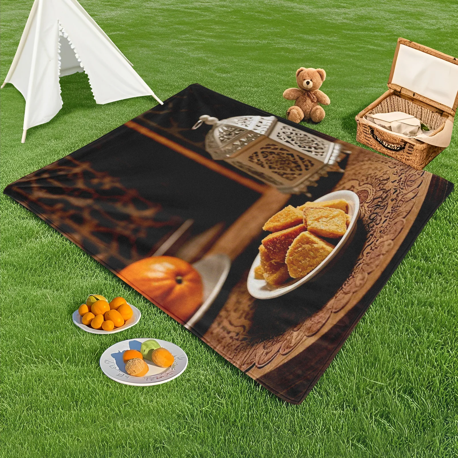 Traditional Lanterns Pastries And Pumpkins Outdoor Blanket For Camping Hiking And Festive Gatherings Fun