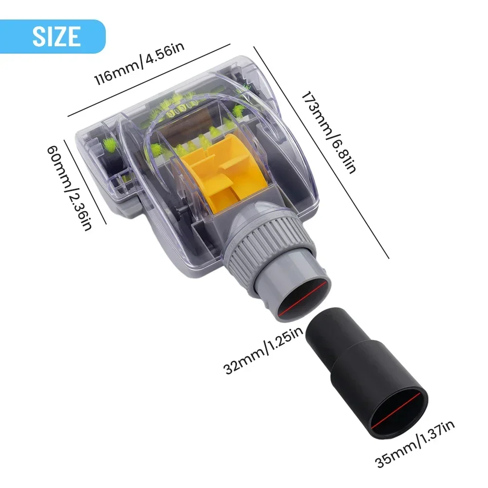 Universals Cyclone Vacuum Cleaner Head Turbo Floor Brush Head Power Nozzle 35mm Mini, For Carpet Bed Small Place Cleaning