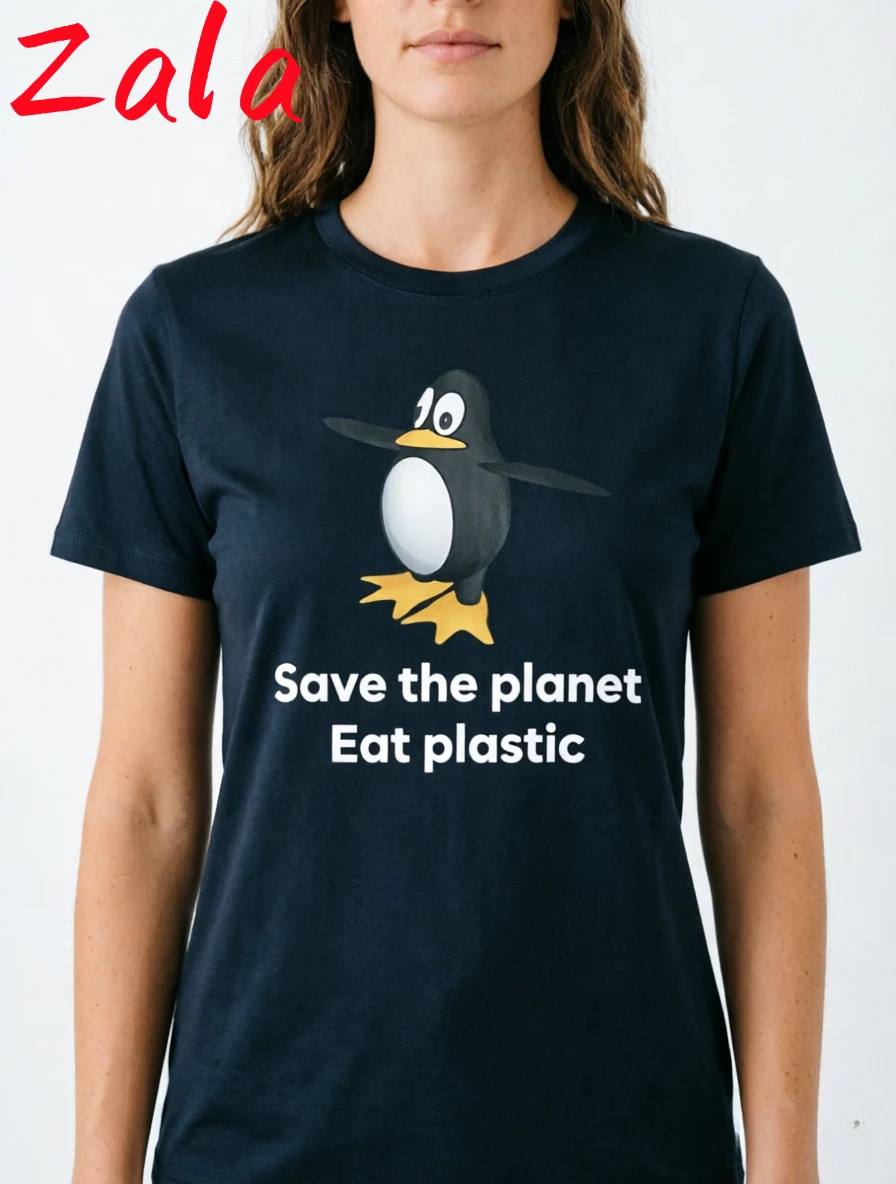 Save The Earth Eat Plastic Women's T-shirt Funny Penguin Lover T Shirt Unhinged Tops Casual Short Sleeve O Neck Tshirt Unisex
