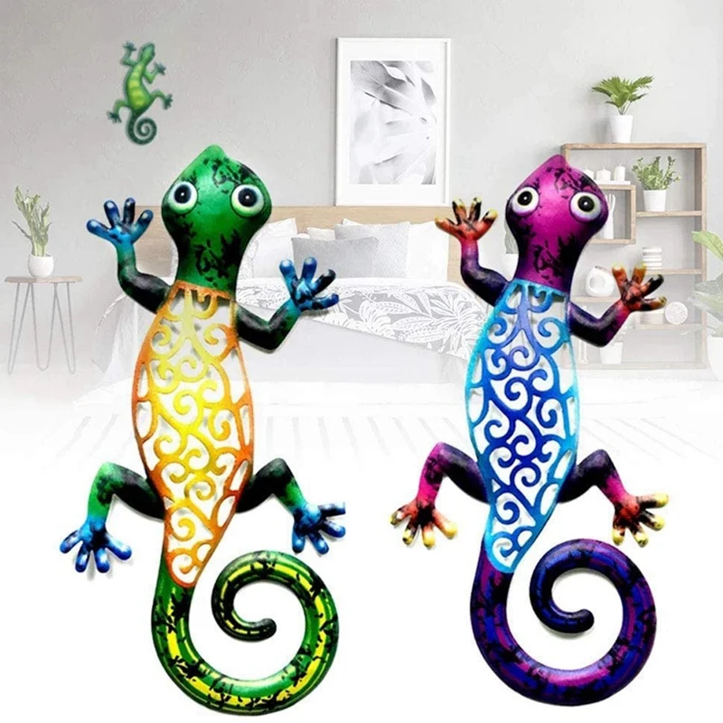 Metal Gecko Outdoor Wall Decor Lizard Art Hanging For Outdoor Backyard Porch Home Patio Lawn Fence Decorations Wall
