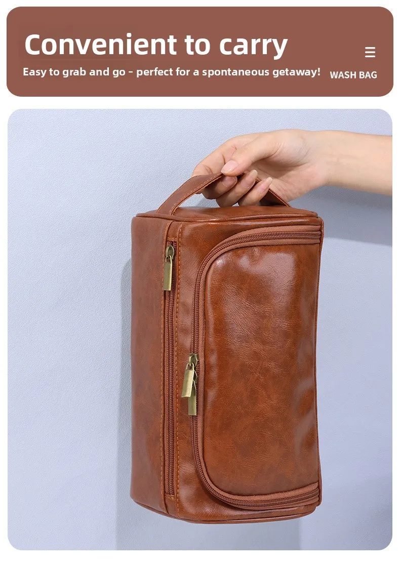 Herren PU Vintage Luxus-Kulturtasche, Reise-Essential, Business-Kosmetiktasche, Make-up-Etui, Herren-Hängeaufbewahrungsorganizer, Waschtaschen – Detail 7