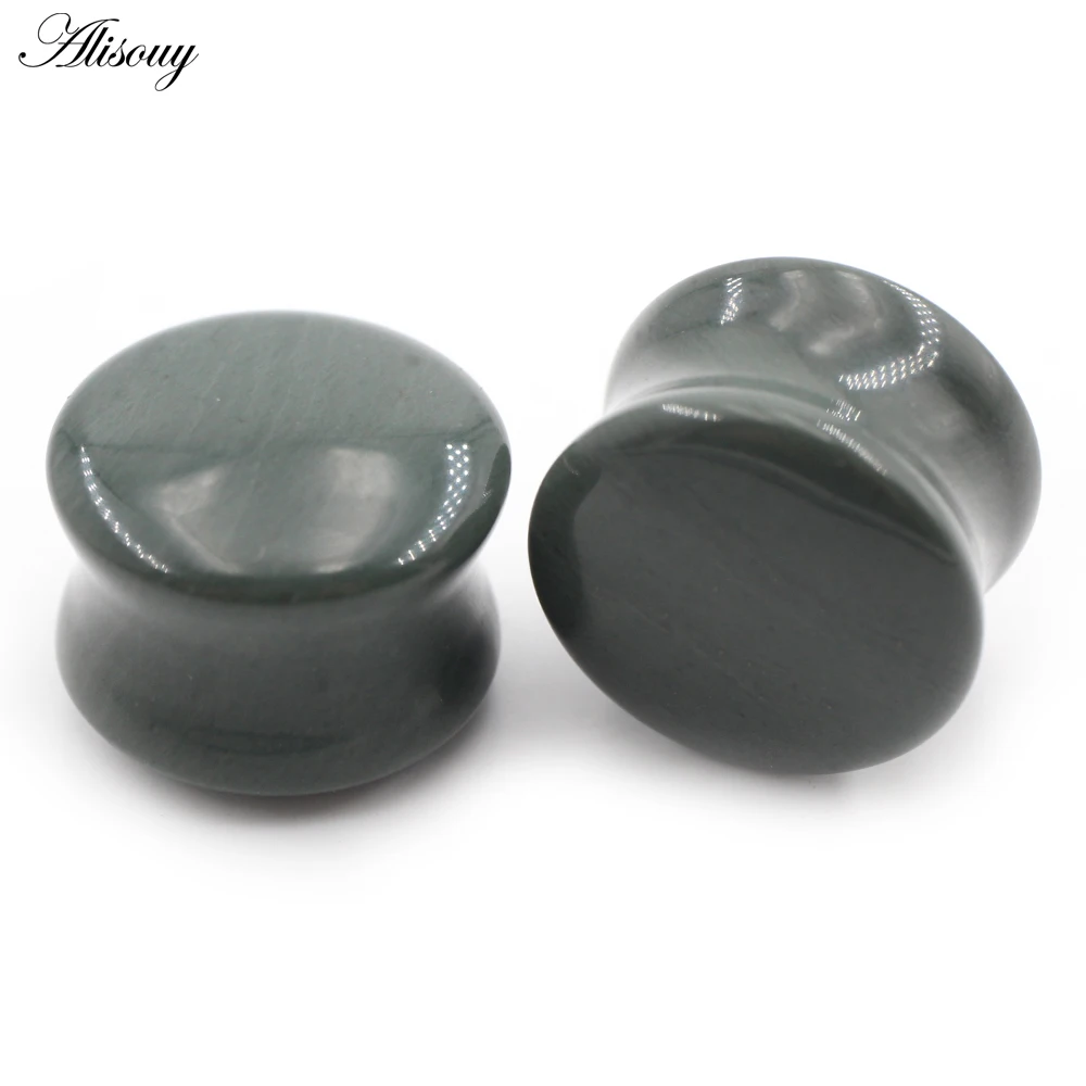 Alisouy 2PCS Double Curved Surface Stone Flared Ear Tunnels Plugs Flesh Stretcher Expander Gauges Earrings Piercing Body Jewelry