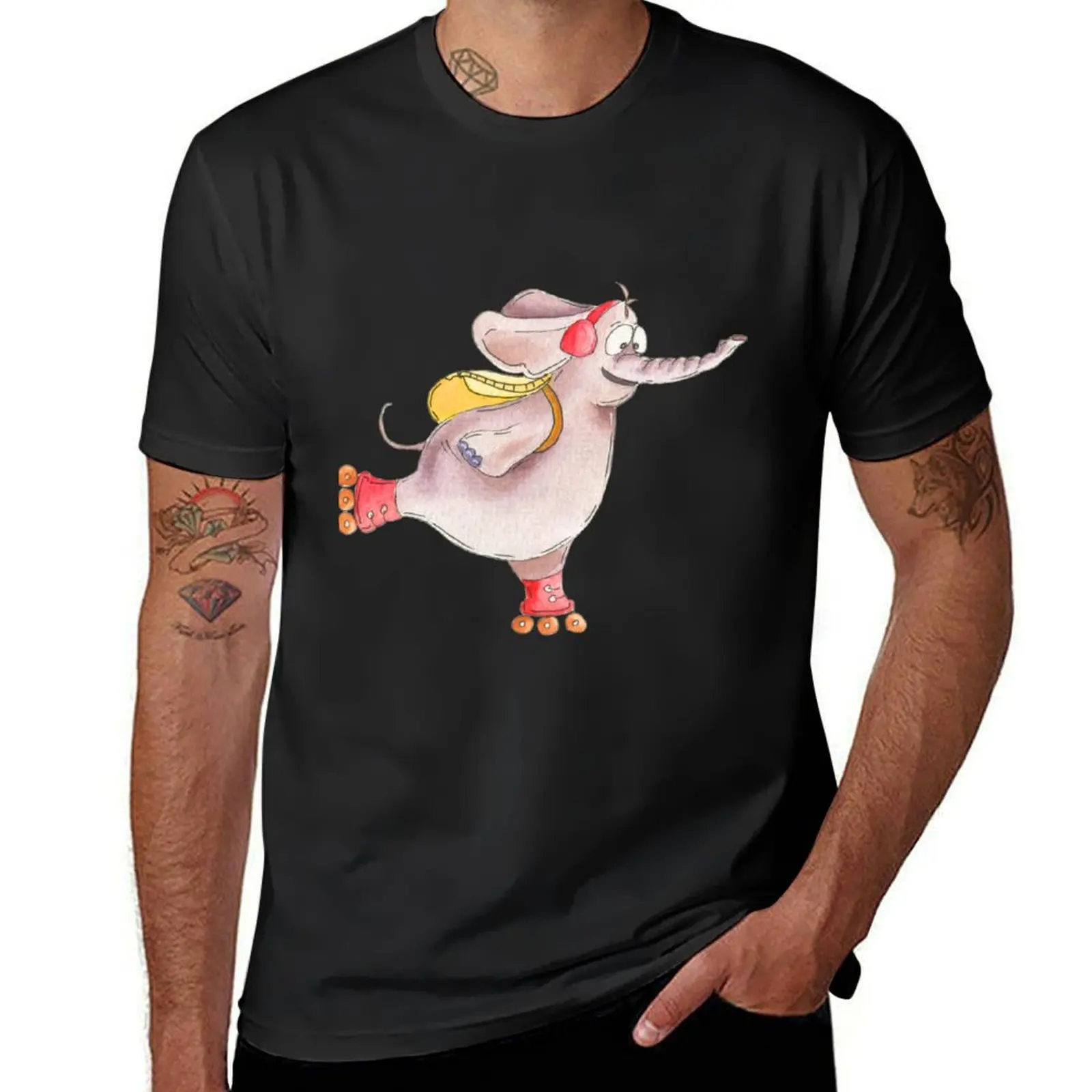 CUTE FUNNY ELEPHANT SKATING, ANIMAL WATERCOLOUR T-shirt Aesthetic clothing graphics for a boy sweat mens vintage t shirts