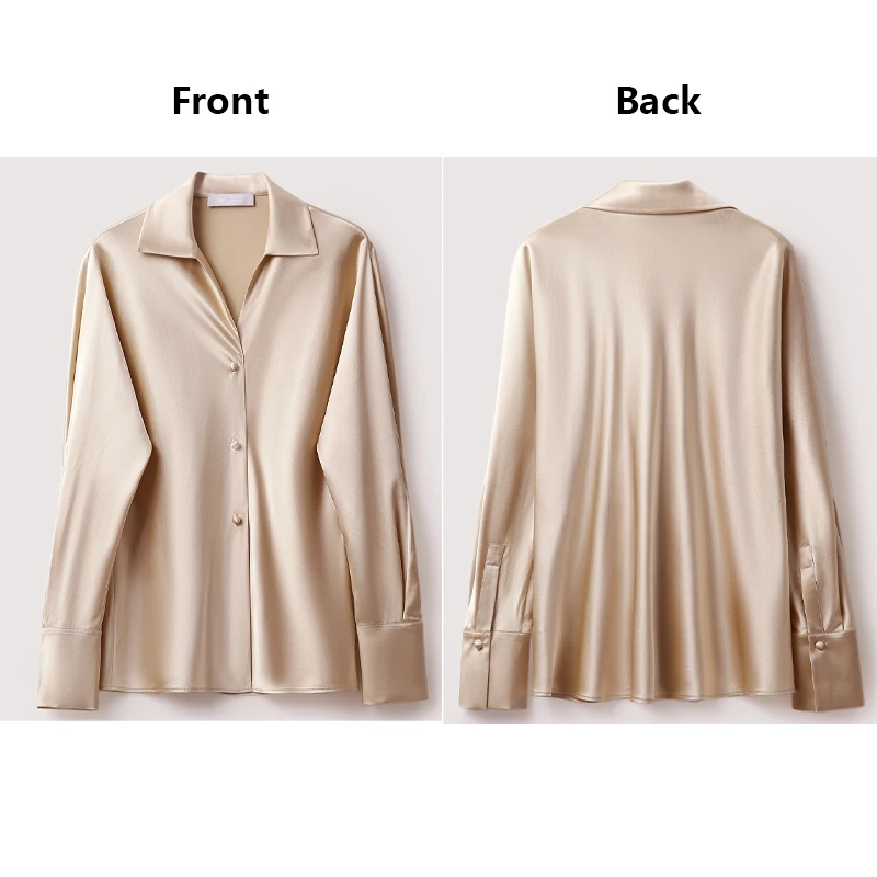 Luxury Triacetate Satin Long Sleeve Shirt for Women with French Lapel Lace-up Elegant and Intellectual Business Activities