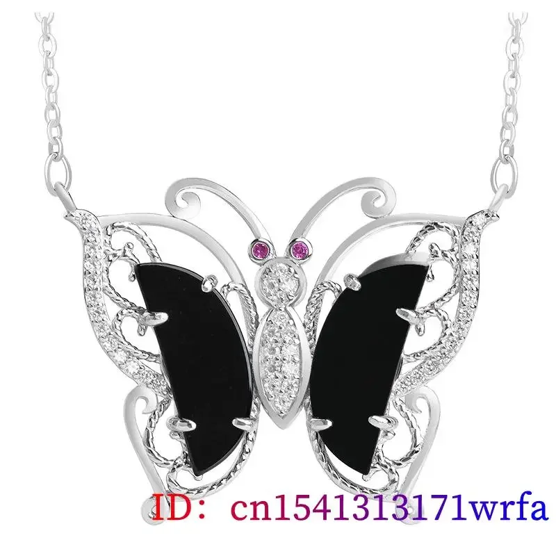 Burmese Jade Butterfly Pendant Jewelry Black Necklace Gifts for Women 925 Silver Jadeite Pendants Talismans Accessories Natural