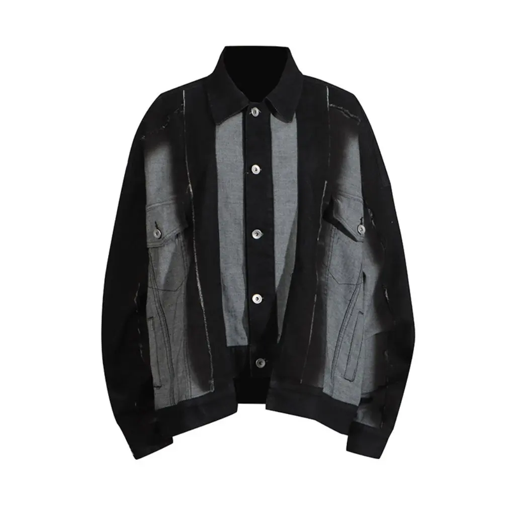 Women's European And American Fashion Personality Trendy Denim Jacket Color-Block Single-Breasted Design Autumn Top