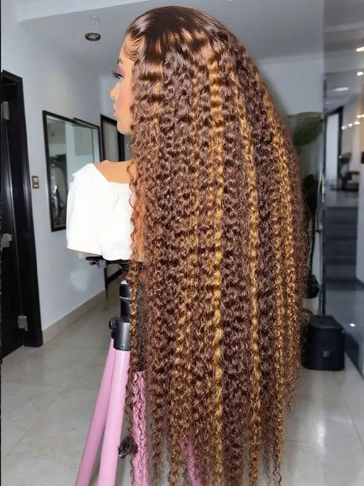 

250% Ombre Highlight Curly Lace Front Парики из натуральных волос 13x4 HD Прозрачный глубокий волнистый фронтальный парик P4/27 5x5 Бесклеевые парики с закрытием