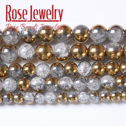 Natural Stone Gold Color White Snow Cracked Crystal Quartz Beads Round Loose Beads For Jewelry Making Diy Bracelet 6 8 10 12mm