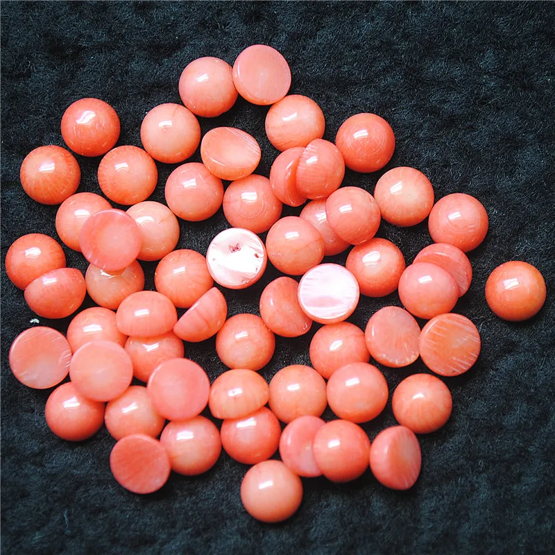 20PCS Nature Pink Coral Cabochons 7MM 8MM Round Shape No Hole Caps Natural DIY Genuine For Pendants making Accessories
