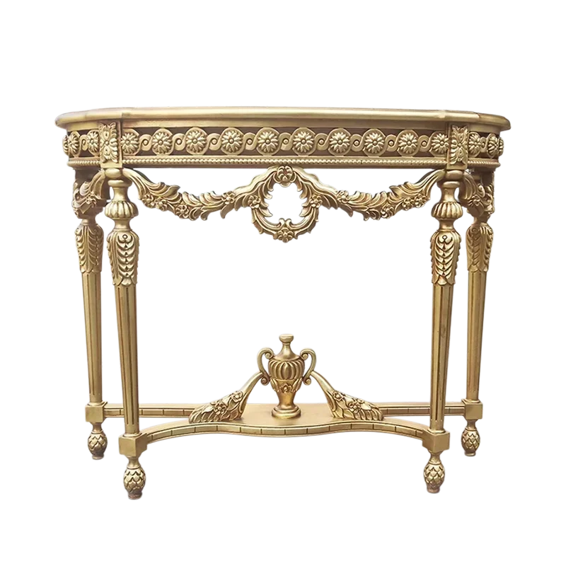 French all solid wood champagne gold retro engraving living room entrance table gold foil old craftsmanship luxury