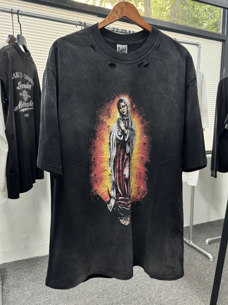 2025 SAINT T-shirt Jesus Printed T shirts Men Women Best Quality Washed Top Tees Thick Heavy Cotton Short Sleeve Tees