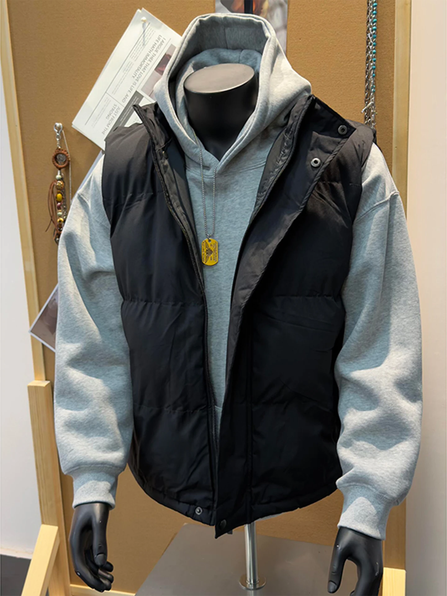 

Bla Sports Vest Men's Autumn Winter Thiened Cotton Jaet without Sves Stand Collar Youth Casual Faion Outerwear