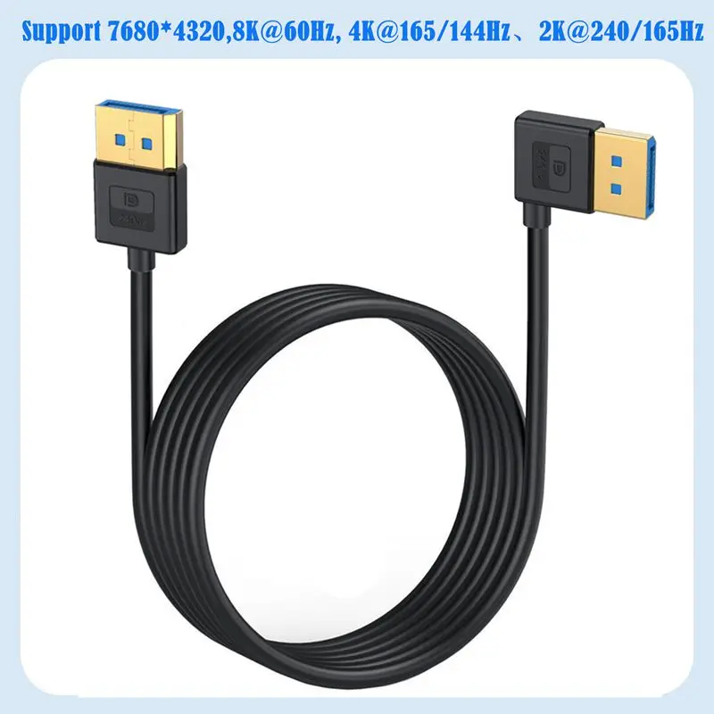 Soft Silicone Material DP Cable, Male To Male, Version 1.4, Bent Up, Down, Left And Right 8K@60Hz Compatible 4K@165Hz  2K@240Hz