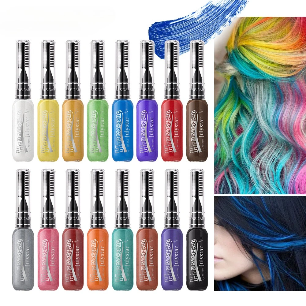 Mascara 16 couleurs, formule imperméable, hautement pigmentée, Application facile pour les fêtes sur scène, le Festival, le maquillage et l'utilisation des cheveux, cosmétique