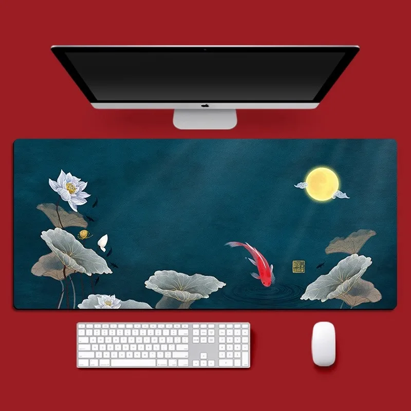 

Коврик для мыши XXL с изображением японской рыбки кои, коврик для стола с изображением красного солнца, нескользящая резиновая основа, для игровой консоли, 1 шт.