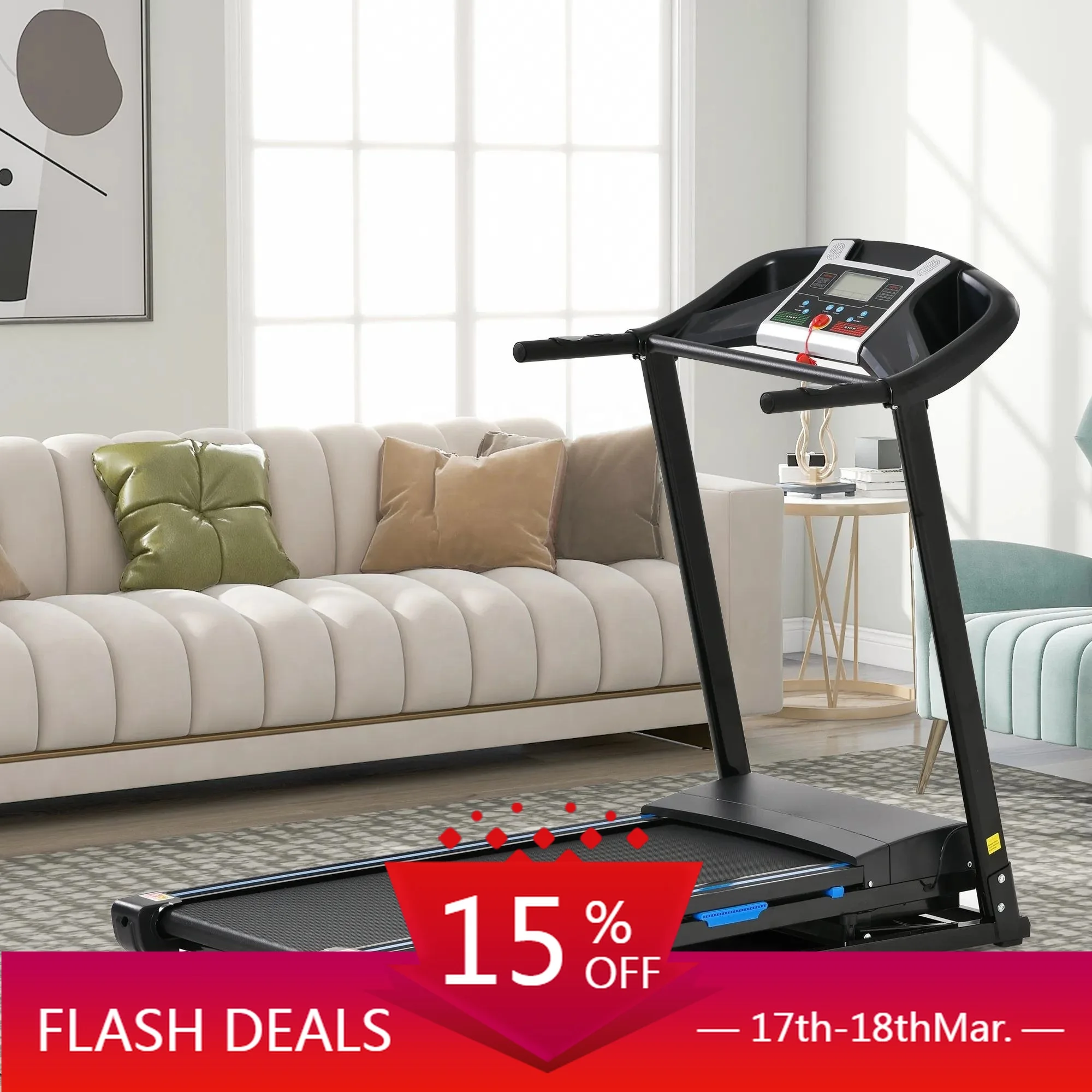 

STLF Ready Ship Foldable Electric Treadmill for Home Fitness 15% Incline LCD Screen 150kg Max User Weight Folding Running Machin