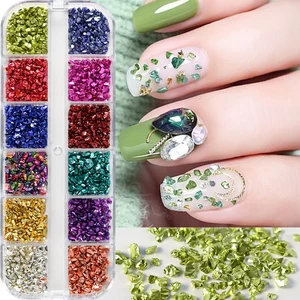 12/6Grids Crushed Glass Stones Resin Filling Irregular Broken Stone Rhinestones for DIY Epoxy Resin Mold Nail Art Decorations