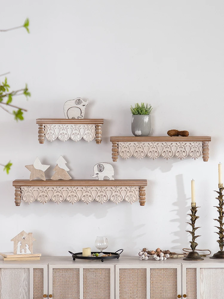 

Retro Wall Mounted Wood Shelf Artistic Living Room Decorative Wall Hanging Storage Rack Single Row Display Shelf