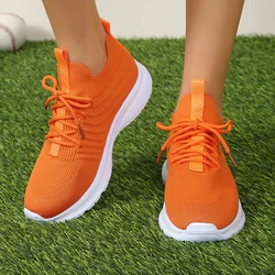 2023 Orange Knitted Breathable Sneakers for Women Plus Size 43 Non Slip Mesh Flats Woman Comfortable Soft Platform Loafers Shoes