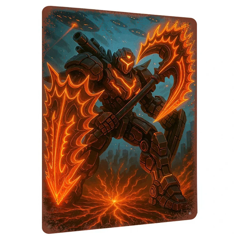 Mecha Warrior Metal Iron Painting Sci Fi Game Theme Decorative Wall Art for Living Room Bedroom Study