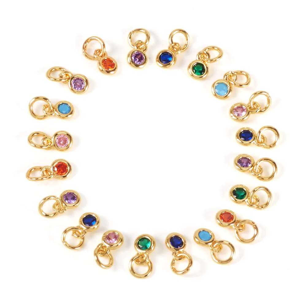 20pcs Golden Brass with Single Cubic Zirconia Birthstone Charms Pendants For DIY Jewelry Making Women Necklace Earrings Findings