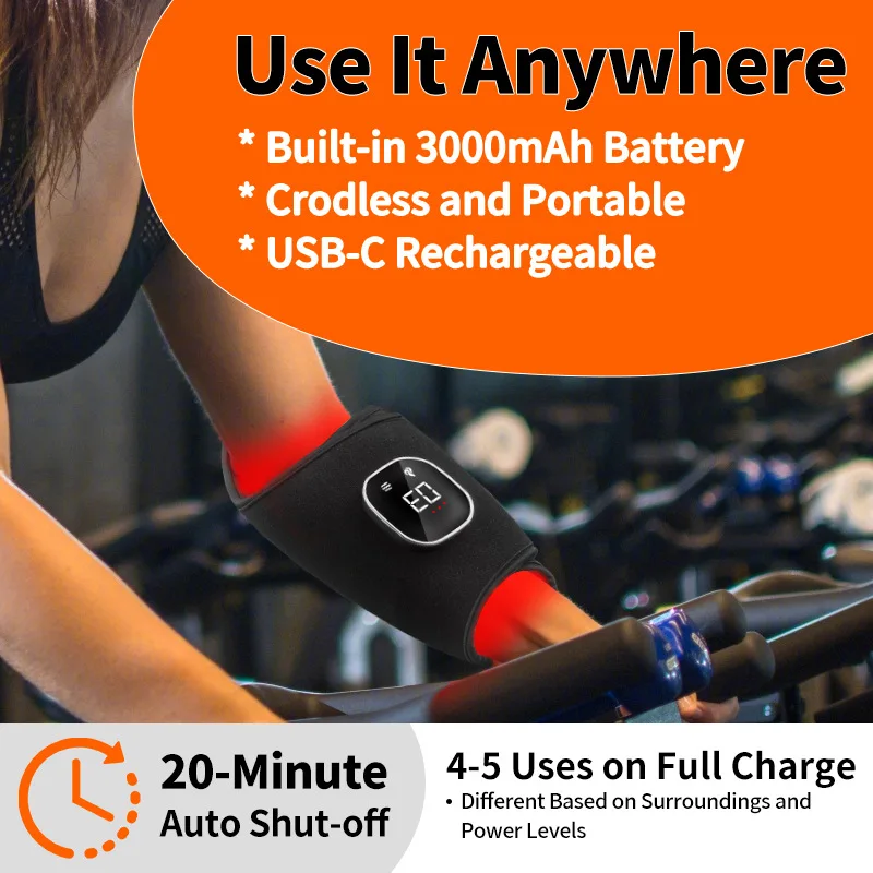 เข็มขัดนวดข้อมือข้อเท้าไร้สาย พร้อมการบำบัดด้วยแสงสีแดง 64 ดวง ความยาวคลื่น 660nm และ 850nm สำหรับโรคฝ่าเท้าอักเสบและเอ็นร้อยหวายอักเสบ