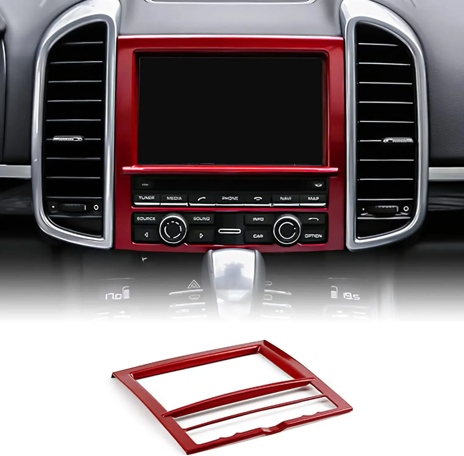 

Для Porsche Cayenne 2011-2017: Красная рамка для GPS-навигационного экрана центральной консоли автомобиля, аксессуар из АБС-пластика