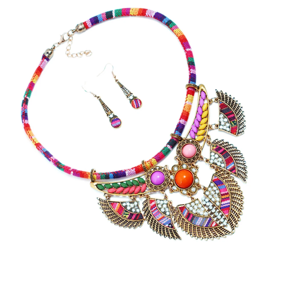 

Earrings Necklace Set Bohemian Style Women Vintage Jewelry Perfect for Wedding Birthday Party Gatherings Gifts