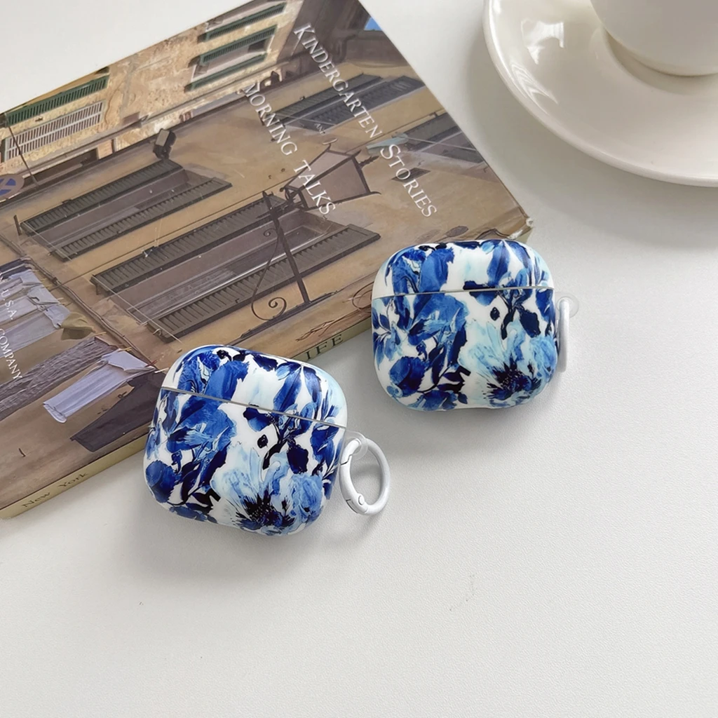 Bluetooth-Kopfhörer-Schutzhülle im chinesischen Stil mit blau-weißem Porzellan-Aquarellblumenmuster für AirPods 2 3 4 5 Pro Pro2 Pro3