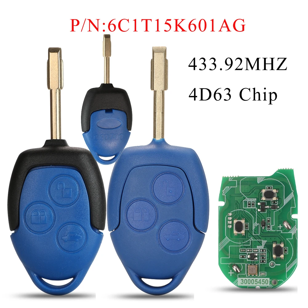 

jingyuqin 433MHz 4D63 Chip Remote Car Key For Ford Transit WM VM 2006-2014 6C1T15K601AG FO21 Keys Control Full Key