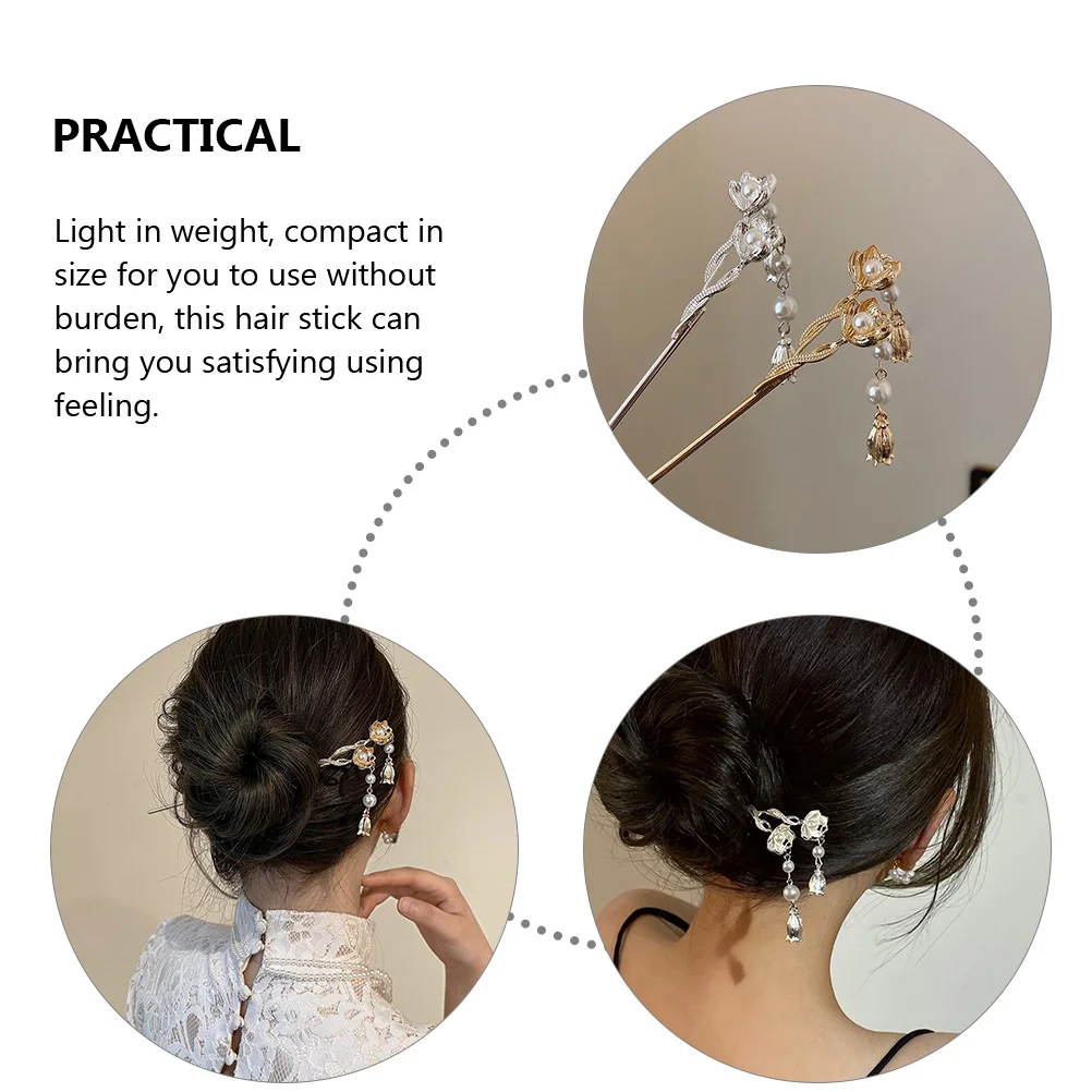 

2 Pcs Pearl Flower Hairpin U Women Shape Pearls Girl Accessories Chinese Sticks Retro for Decorate Miss