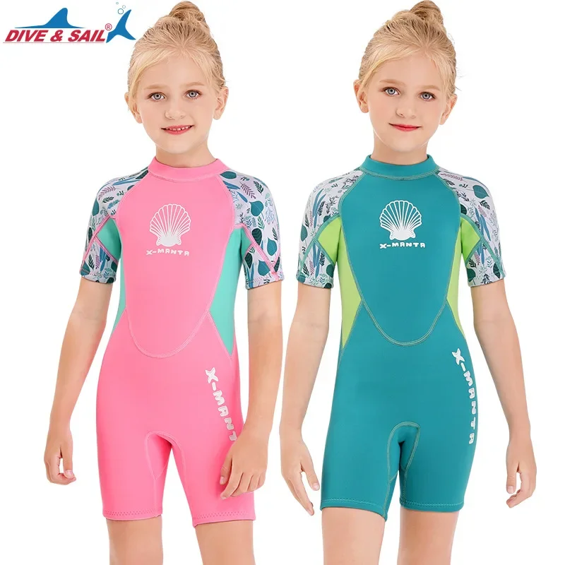 Children's Wetsuit 2.5MM One-piece Swimsuit Girls Short-sleeved Warm Swimming Snorkeling Surfing Bathing Suit Jellyfish Clothing