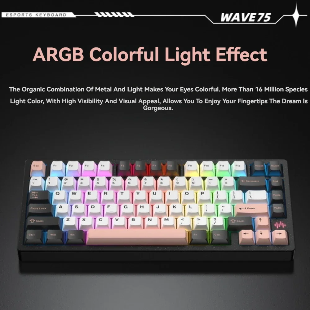 Imagem -05 - Pmo Wave75 Teclado Mecânico sem Fio Tri-modo Junta de Liberação Rápida Hotswap Rgb Personalizado 75 Cnc Alumínio Teclado de Jogos de Escritório