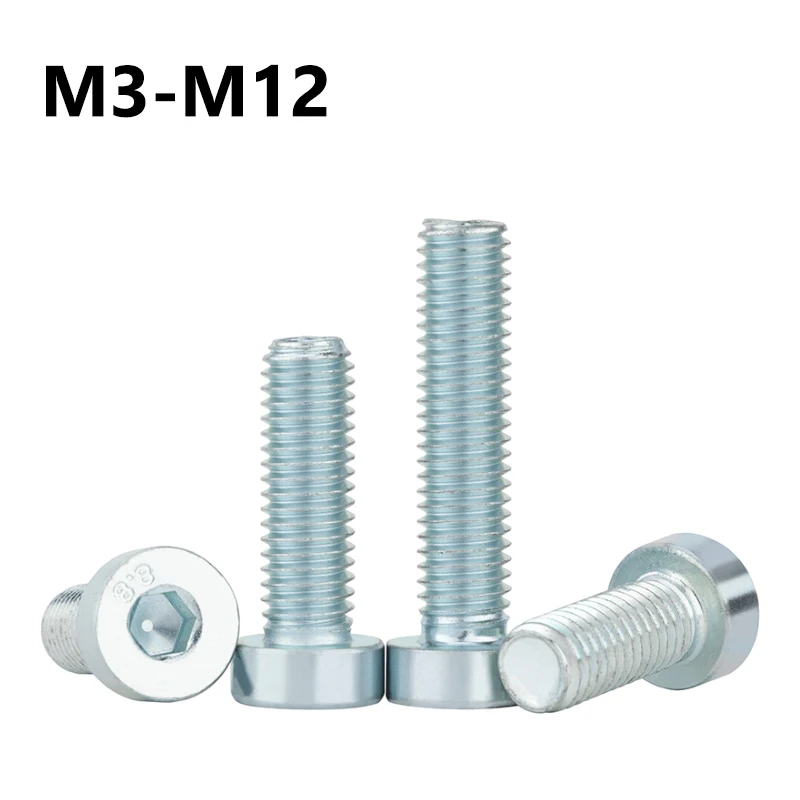 2~50Pcs Zinc Plated Hexagon Socket Head Cap Screws M3 M4 M5 M6 M8 M10 M12 Thin Low Short Profile Head Allen Cap Bolt Screws